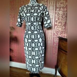 Lela Rose Black And Cream Pencil Dress